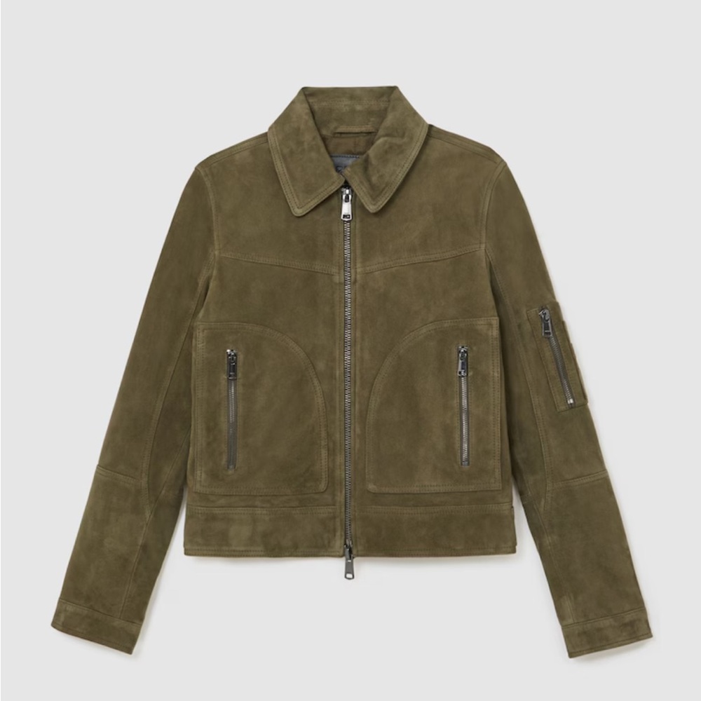 Tate
Suede Zip-Through Jacket in Khaki Green - Picture 2 of 7